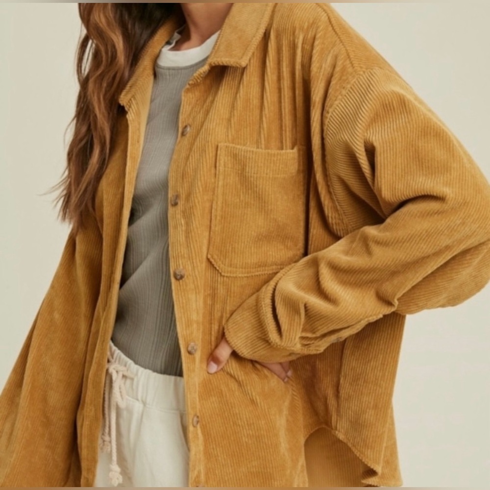 Women's Tan Corduroy Oversized Fit Shacket Size L